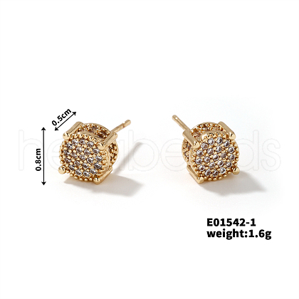 Stylish Flat Round Stud Earrings with Shiny Diamond Pattern TN1575-1-1