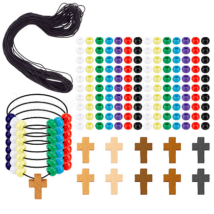 DELORIGIN Wood with Opaque Plastic Beads Bracelet DIY Kit DIY-DR0001-73-1