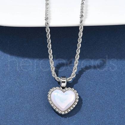304 Stainless Steel Pave Shell Heart Pendant Rope Chain Necklaces for Women NJEW-Z070-02P-1