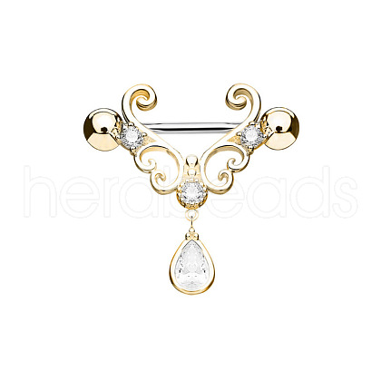316L Surgical Stainless Steel Clear Cubic Zirconia Teardrop Nipple Stirrup WGE53BF-03-1