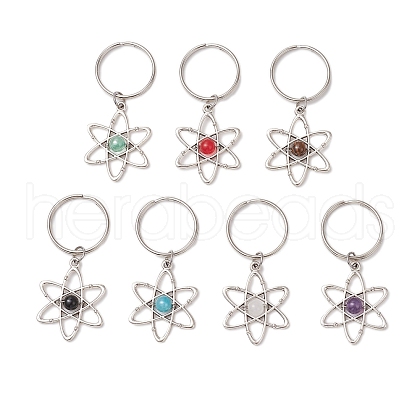 7Pcs Natural Gemstone Keychains KEYC-JKC01244-1