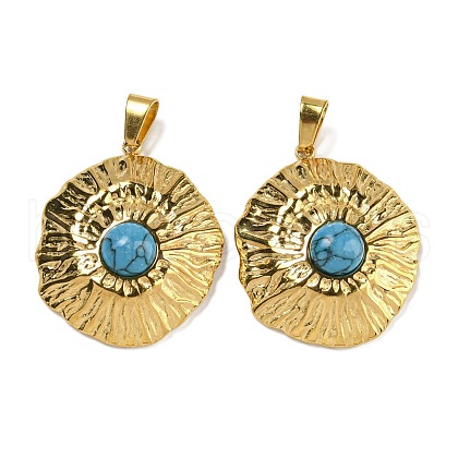 Ion Plating(IP) 304 Stainless Steel Pave Synthetic Turquoise Pendants STAS-U024-15G-08-1