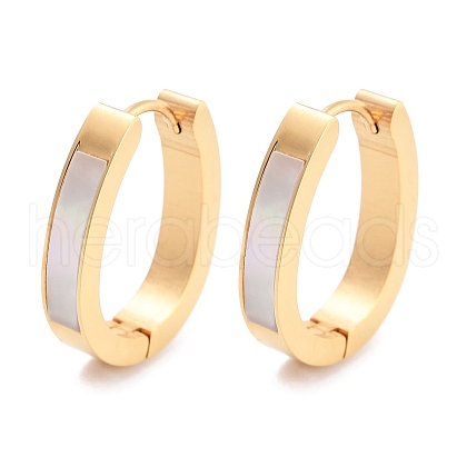 Ion Plating(IP) 304 Stainless Steel & Natural Shell Huggie Hoop Earrings for Women EJEW-C096-27A-G-1