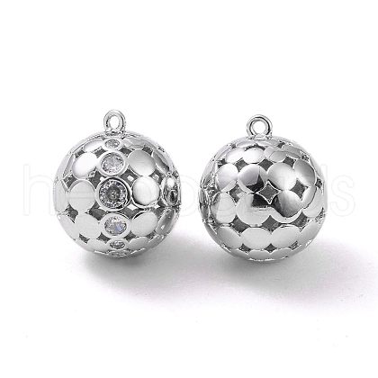 Round Brass Micro Pave Clear Cubic Zirconia Pendants KK-G436-06P-1