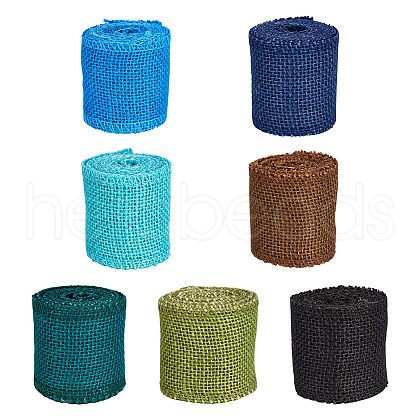 Beadthoven 6 Rolls 6 Colors Burlap & Linen Ribbon OCOR-BT0001-03-1