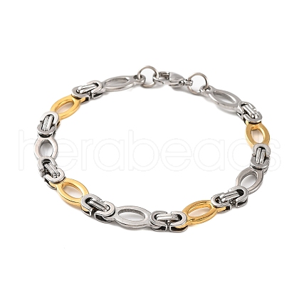 201 Stainless Steel Oval Byzantine Chain Bracelets BJEW-B078-136GP-1