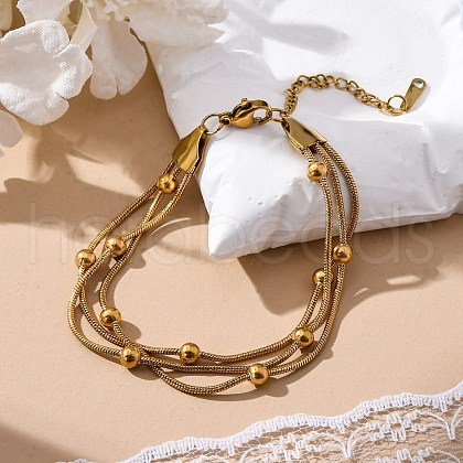 Stainless Steel Multi-strand Ball Bracelets BJEW-L687-01G-1