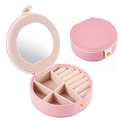 Round PU Leather & Plastic Jewelry Set Storage Box CON-TAC0014-06B-1