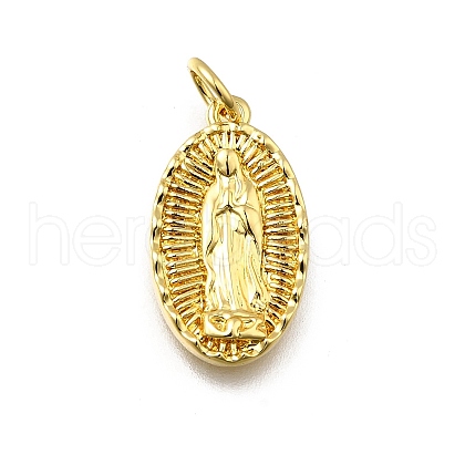 Oval with Virgin Mary Pattern Brass Pendants KK-G525-14G-1