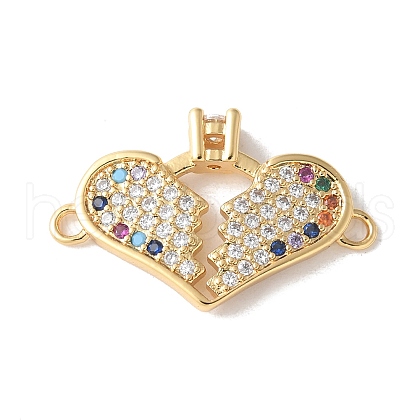 Brass Micro Pave Cubic Zirconia Heart Connector Charms KK-A252-28G-02-1