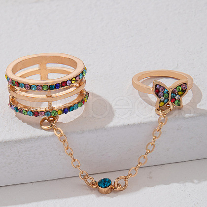 Butterfly Alloy with Colorful Rhinestone Finger Rings for Women FS-WG5F0EA-05-1