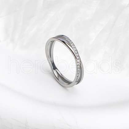 304 Stainless Steel Micro Pave Clear Cubic Zirconia Finger Rings for Women FS-WG1B662-08-1