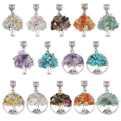 28Pcs 14 Styles Mixed Gemstone Chip European Dangle Charms PALLOY-AB00058-1