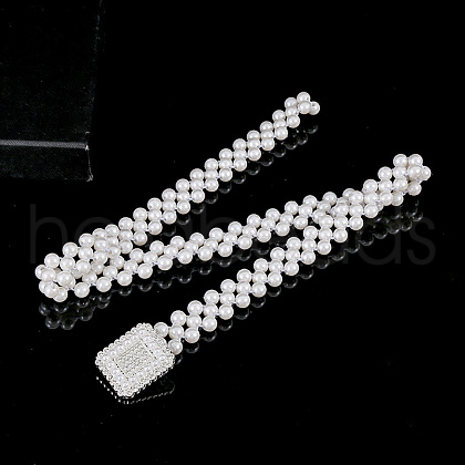 Alloy & Acrylic Imitation Pearl Beaded Elastic Chain Belts WG979C0-11-1