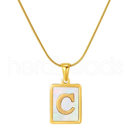 Stainless Steel Snake Bone Chain Alphabet Necklace with Shell Pendant WD3660-3-1