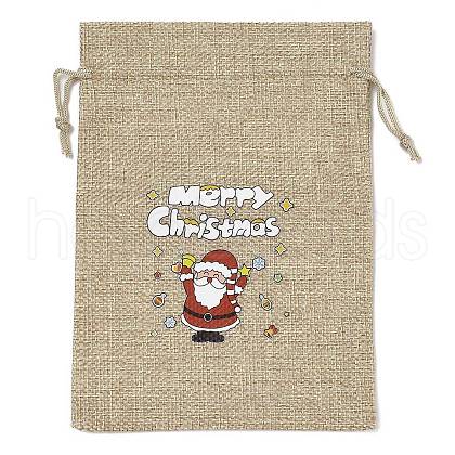 Christmas Printed Burlap Packing Pouches Drawstring Bags ABAG-Q053-02B-07-1