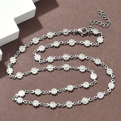 304 Stainless Steel Textured Flower Link Chain Necklaces NJEW-Z084-01P-1