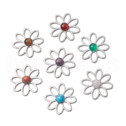 201 Stainless Steel Pave Gemstone Flower Cabochons PALLOY-JF03492-1