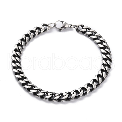 Men's Retro 304 Stainless Steel Curb Chain Bracelets BJEW-I293-12AS-1