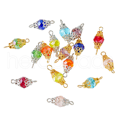 160Pcs 16 Colors Lantern Glass Connector Charms PALLOY-FH00043-1