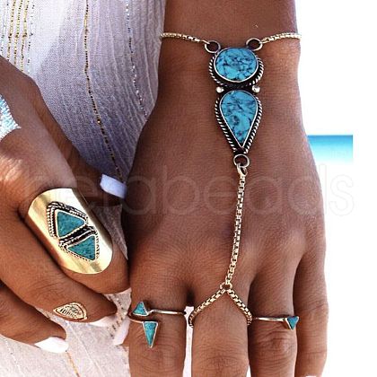 Bohemian Style Alloy Finger Ring Bracelets for Women WG85AD3-01-1