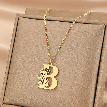 Flower Letter Stainless Steel Initial Pendant Necklaces for Women Men FS-WGF85E2-12-1