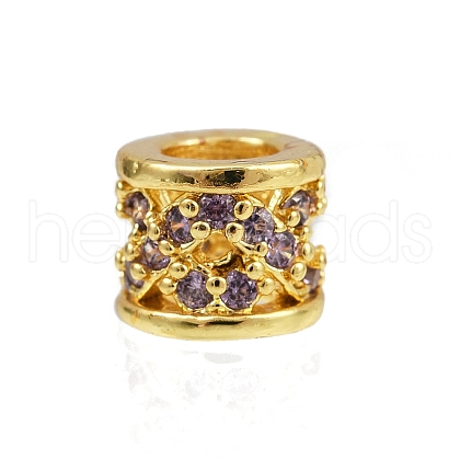 Column Rack Plating Brass Cubic Zirconia European Beads KK-L236-11G-1