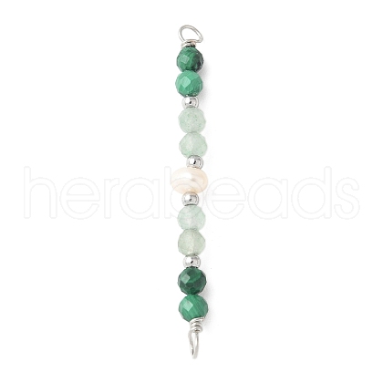 Faceted Round Natural Green Aventurinee & Malachite & Potato Natural Cultured Freshwater Pearl Beaded Connector Charms PALLOY-JF03532-03-1