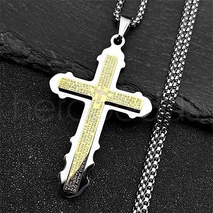 Religion Cross 304 Stainless Steel Pendant Necklaces for Women NJEW-M105-03PG-1