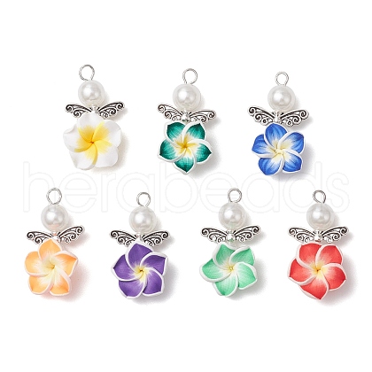 Handmade Polymer Clay Flower Plumeria Pendants PALLOY-JF03933-1