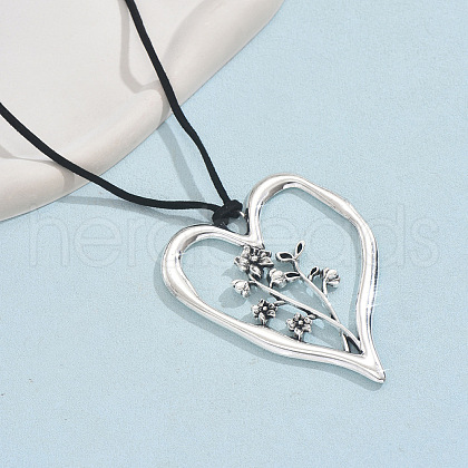 Birth Flower Heart Zinc Alloy Pendant Black Faux Suede Cord Necklaces for Women FS-WGA5BEC-07-1