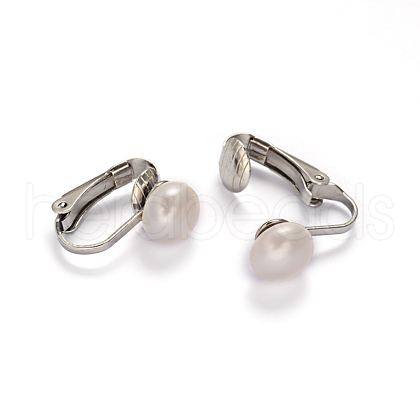 Mother's Day Jewellery 304 Stainless Steel Freshwater Pearl Clip-on Earrings EJEW-M188-08A-1