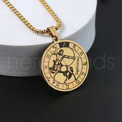 Flat Round with Constellation 201 Stainless Steel Pendant Necklaces WG10AD9-09-1