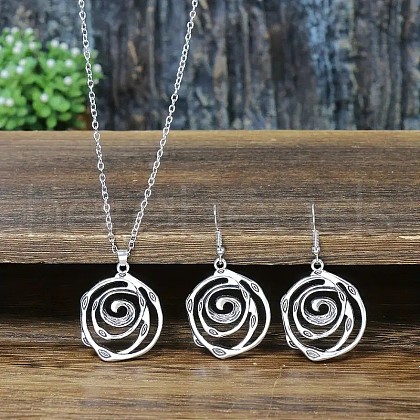 Hollow Out Vortex Alloy Pendant Necklaces & Dangle Earrings Sets FS-WGFAC7B-01-1
