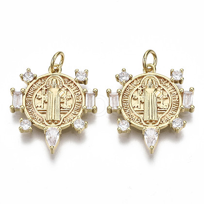 Brass Micro Pave Clear Cubic Zirconia Pendants for Religion ZIRC-N039-078-NF-1