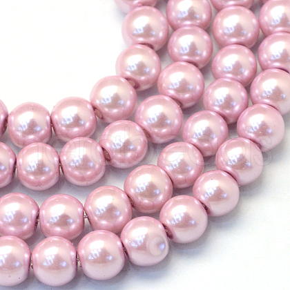 Baking Painted Pearlized Glass Pearl Round Bead Strands HY-Q330-8mm-47-1