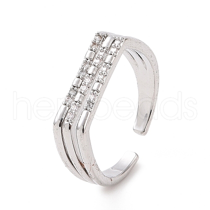 Clear Cubic Zirconia Triple Line Open Cuff Ring RJEW-E072-09P-1