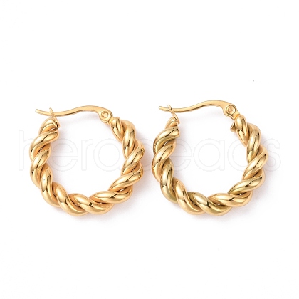 Vacuum Plating 304 Stainless Steel Twist Rope Hoop Earrings for Women EJEW-G298-07B-G-1