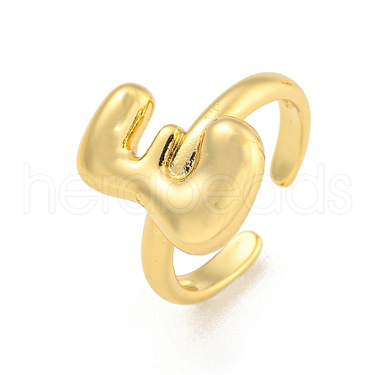 Brass Letter Open Cuff Rings for Women RJEW-G313-01E-G-1