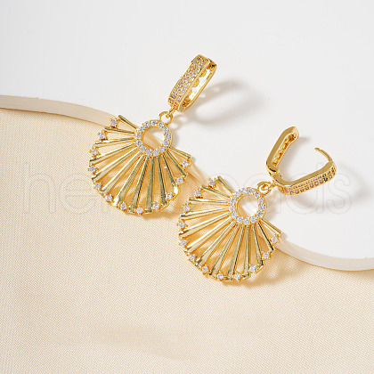 Fashionable Hollow Fan Brass Clear Cubic Zirconia Hoop Earrings AG2862-2-1