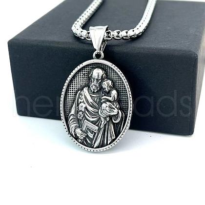 Retro Greek Mythology Stainless Steel Religion Embossed Saint Pendant Necklaces DK4418-9-1