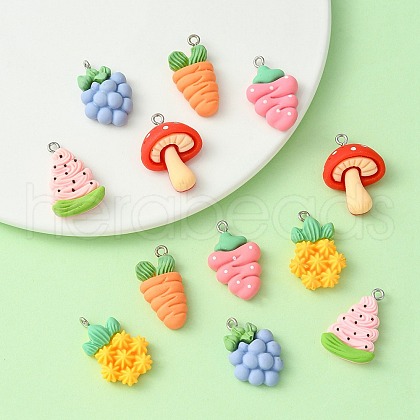 12Pcs 6 Styles Opaque Resin Fruit & Vegetable Pendants RESI-YW0001-56-1