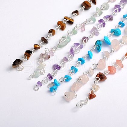 Handmade Gemstone Chips Beads Chains for Necklaces Bracelets Making AJEW-JB00043-1