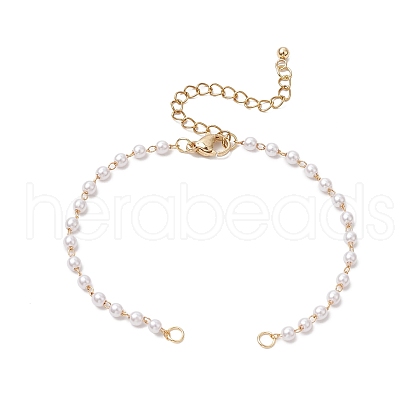 Handmade Brass & Round ABS Plastic Imitation Pearl Link Chain Bracelet Making AJEW-JB01326-1