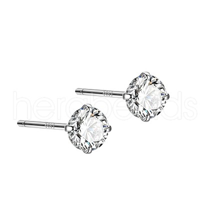 Rhodium Plated Diamond Shape 999 Fine Silver Cubic Zirconia Stud Earrings for Women EJEW-S215-06P-1