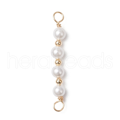 Round Shell Pearl Beaded Connector Charms PALLOY-JF03704-1
