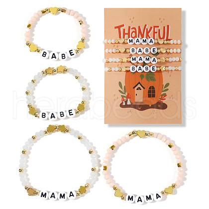 Mother's Day 4Pcs 4 Styles Thanksgiving Day Mama & Babe Glass Beads Stretch Bracelet Set for Mon & Child IC5394-4-1