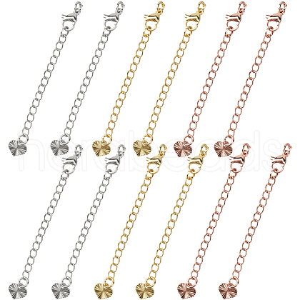 CREATCABIN 12Pcs 3 Colors Long-Lasting Plated Brass Curb Chain Extender KK-CN0003-14-1