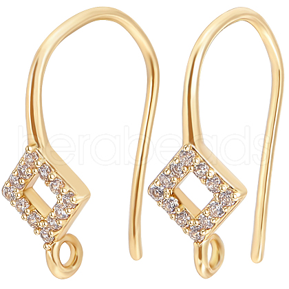 Beebeecraft 10Pcs Brass Micro Pave Clear Cubic Zirconia Earring Hooks KK-BBC0008-73-1