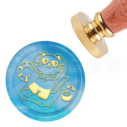 Brass Wax Seal Stamp with Handle AJEW-WH0184-0331-1